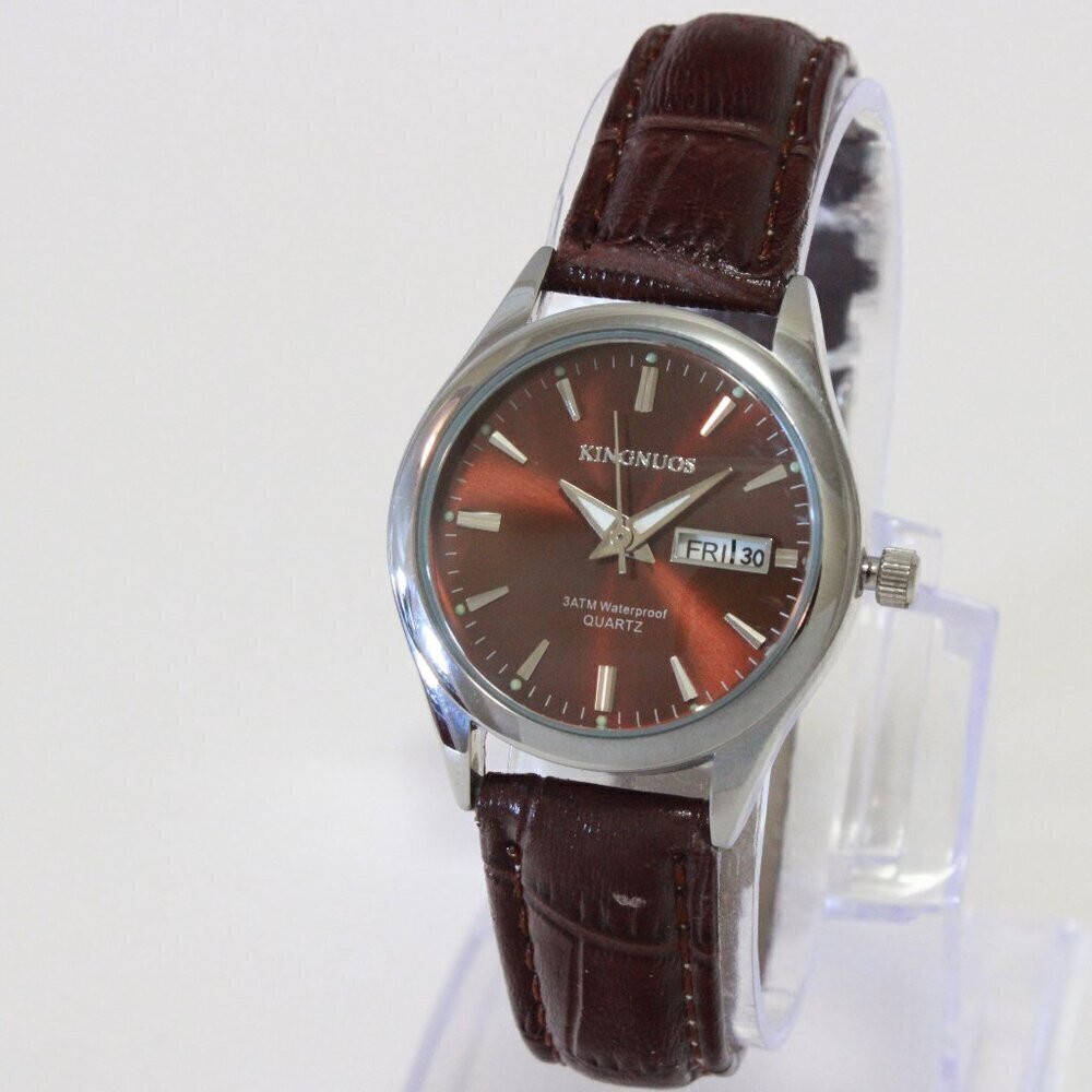 Women's Contemporary Dress Watch Silver With Brown Strap 28mm - Picture 4 of 11